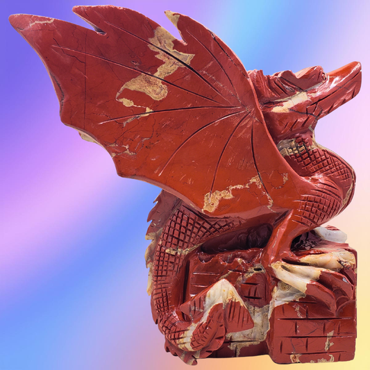 Red Jasper Dragon on Castle Carving