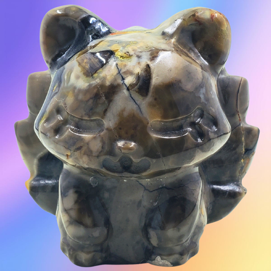 Volcano Agate Ninetails Fox Carvings