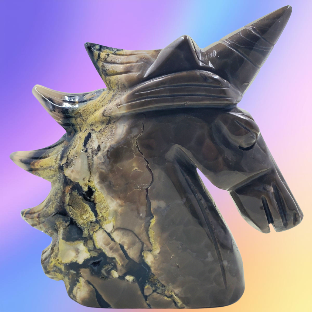 Volcano Agate Unicorn Carving