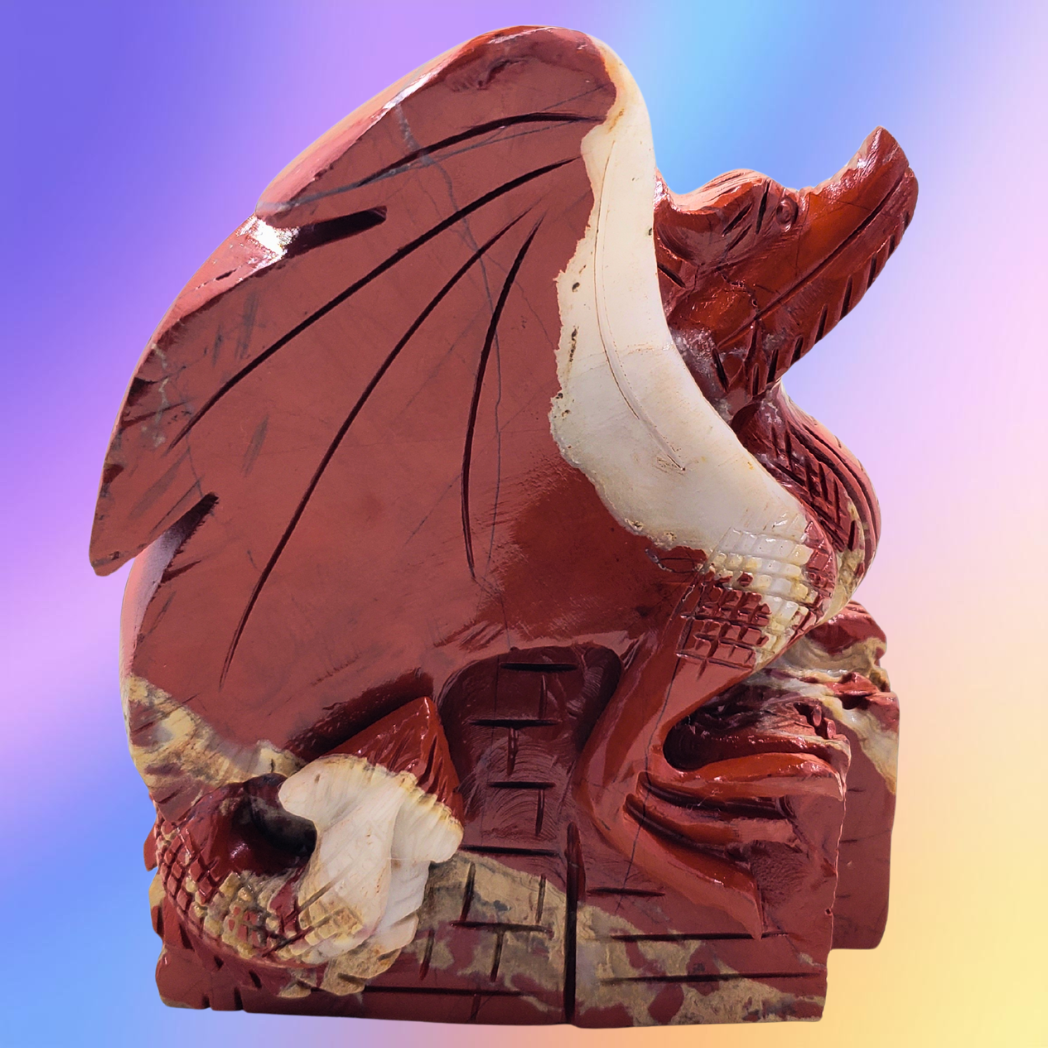 Red Jasper Dragon on Castle Carving