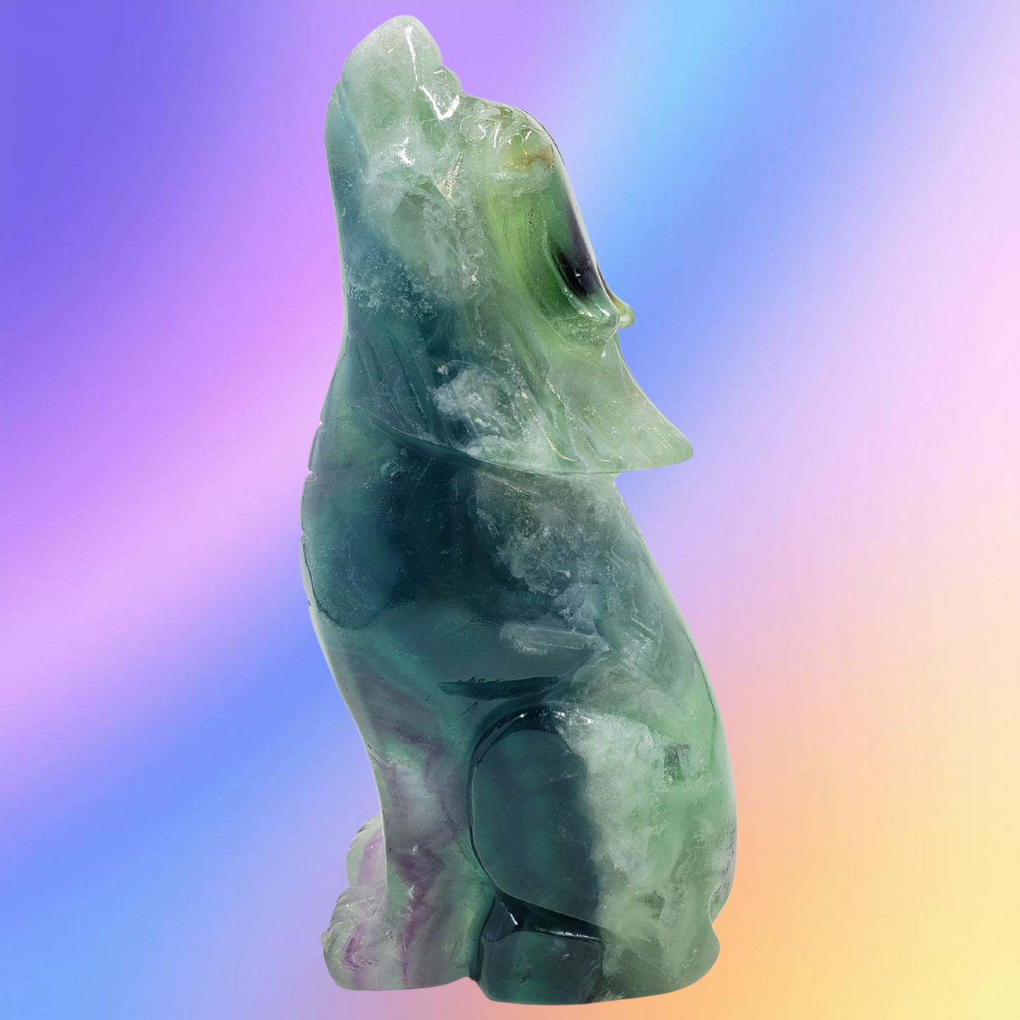 Feather Fluorite Wolf Carving