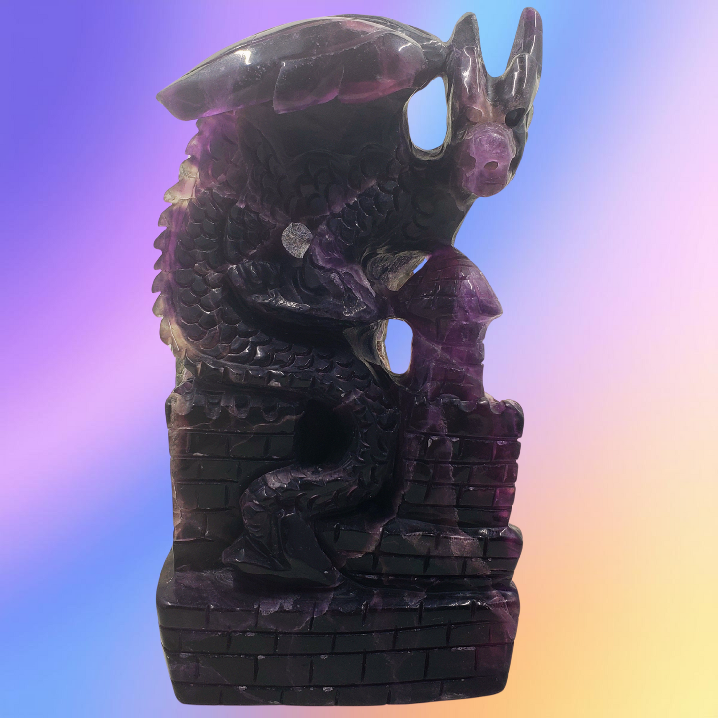 Dark Purple Fluorite Dragon with Leopard Skin Matrix on Castle