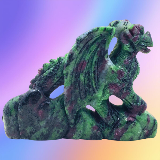Ruby Zoisite Free Standing Dragon Carving