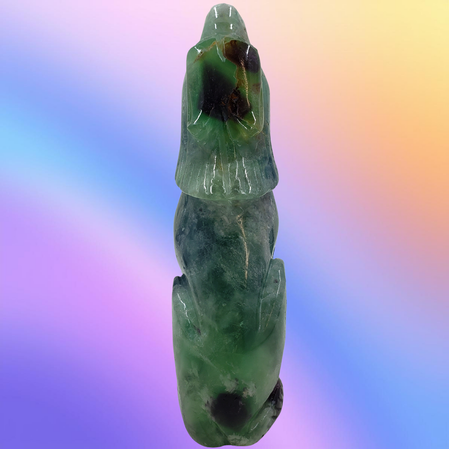Feather Fluorite Wolf Carving