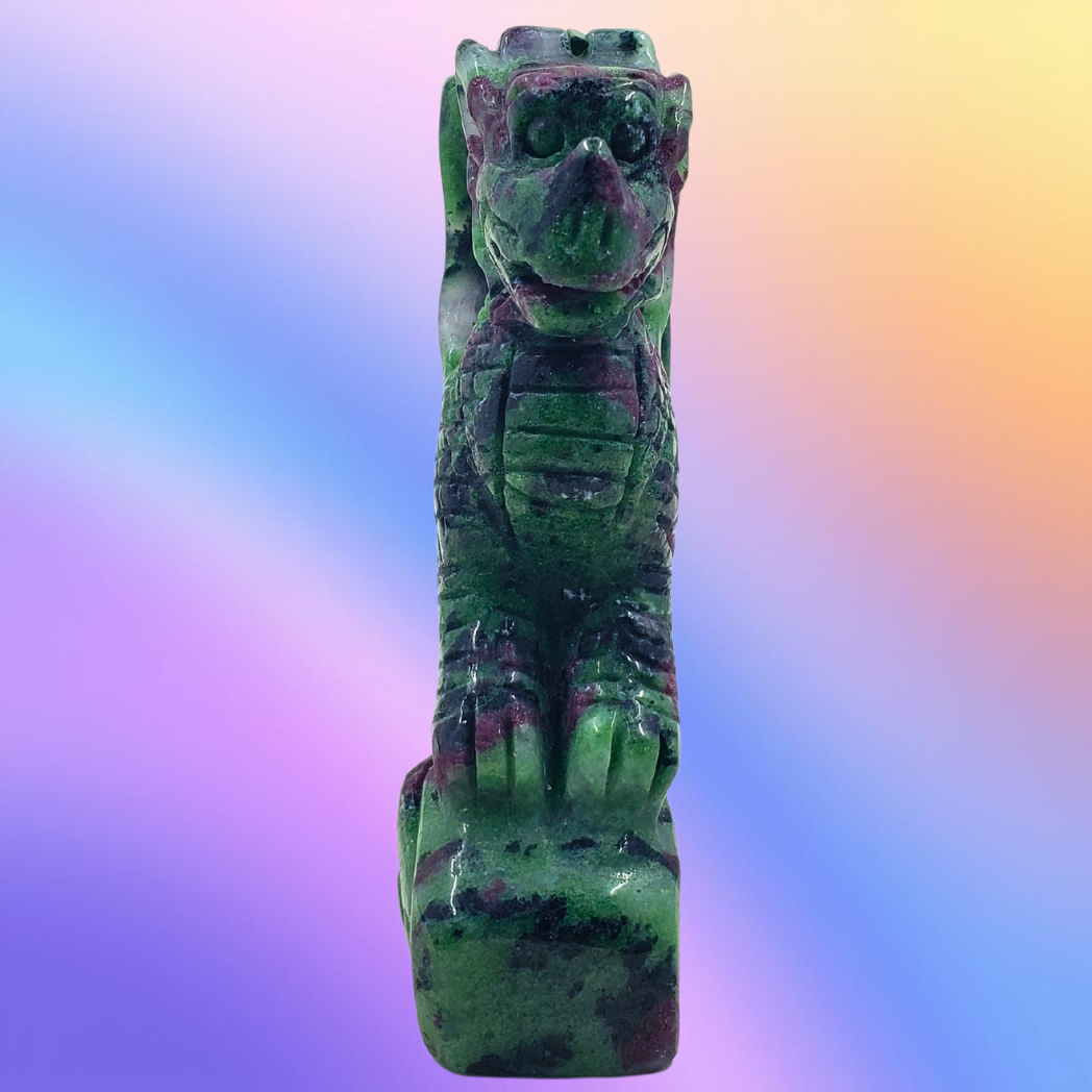Ruby Zoisite Free Standing Dragon Carving