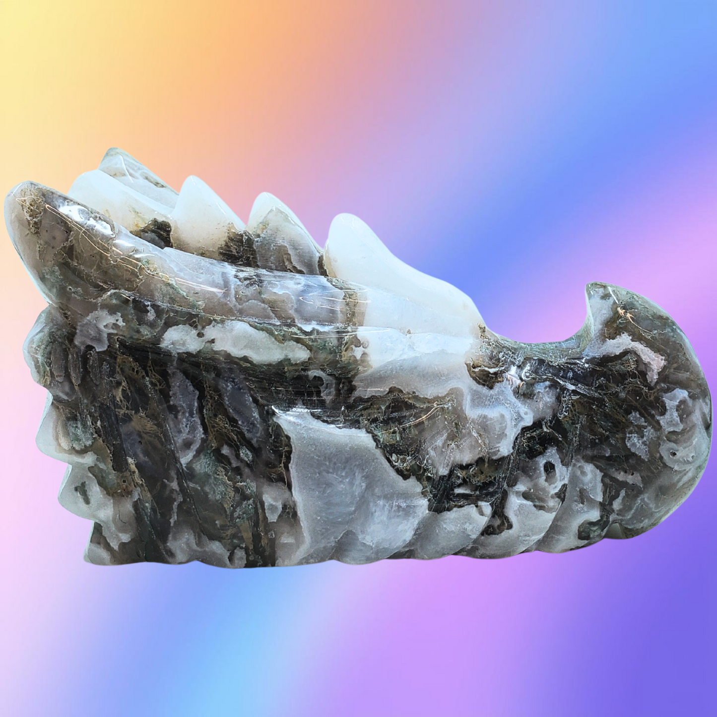 Moss Agate Dragon Head Carvings