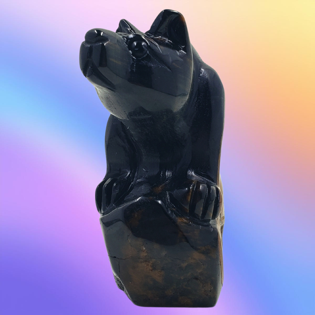 Blue and Gold Tigers Eye Bear Carving