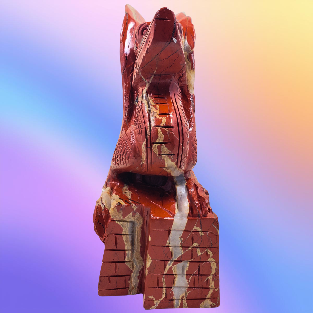 Red Jasper Dragon on Castle Carving
