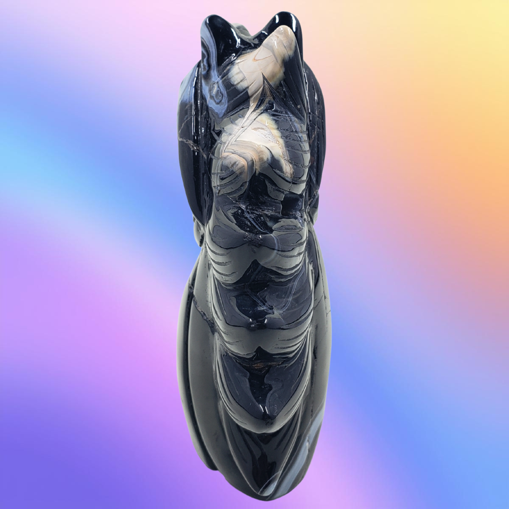 Black Sardonyx Agate Unicorn Carving