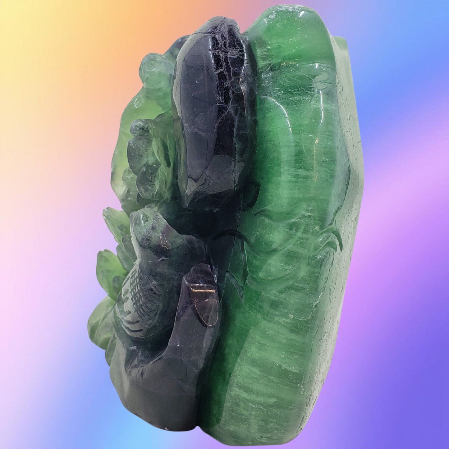 Rainbow Fluorite Birds with Flower Carving