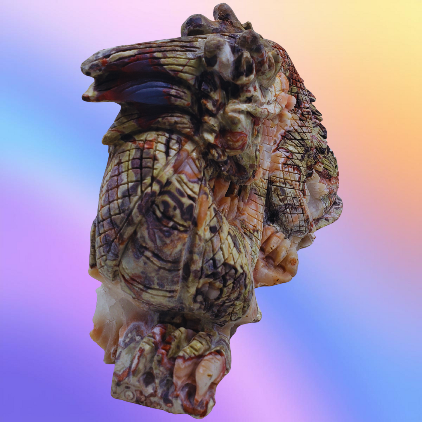 Crazy Lace Agate Chinese Dragon Carving