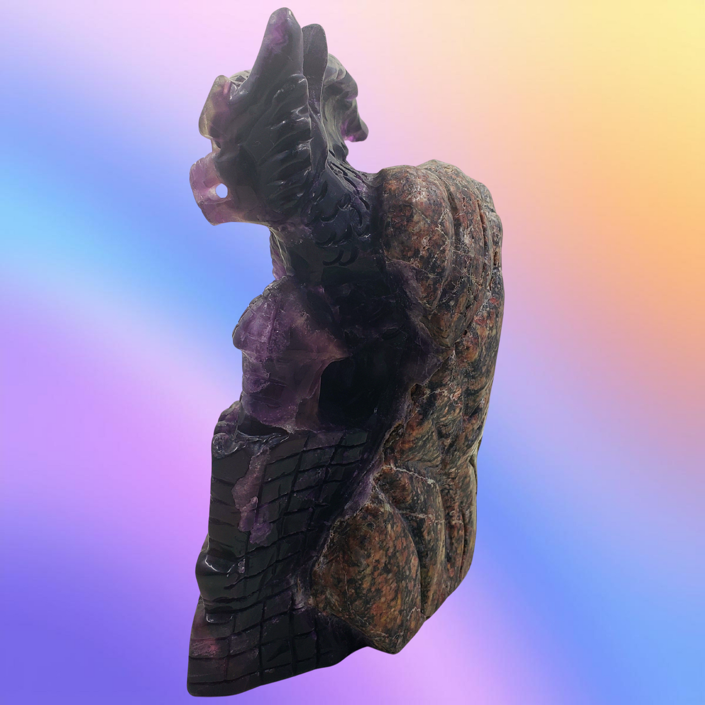Dark Purple Fluorite Dragon with Leopard Skin Matrix on Castle
