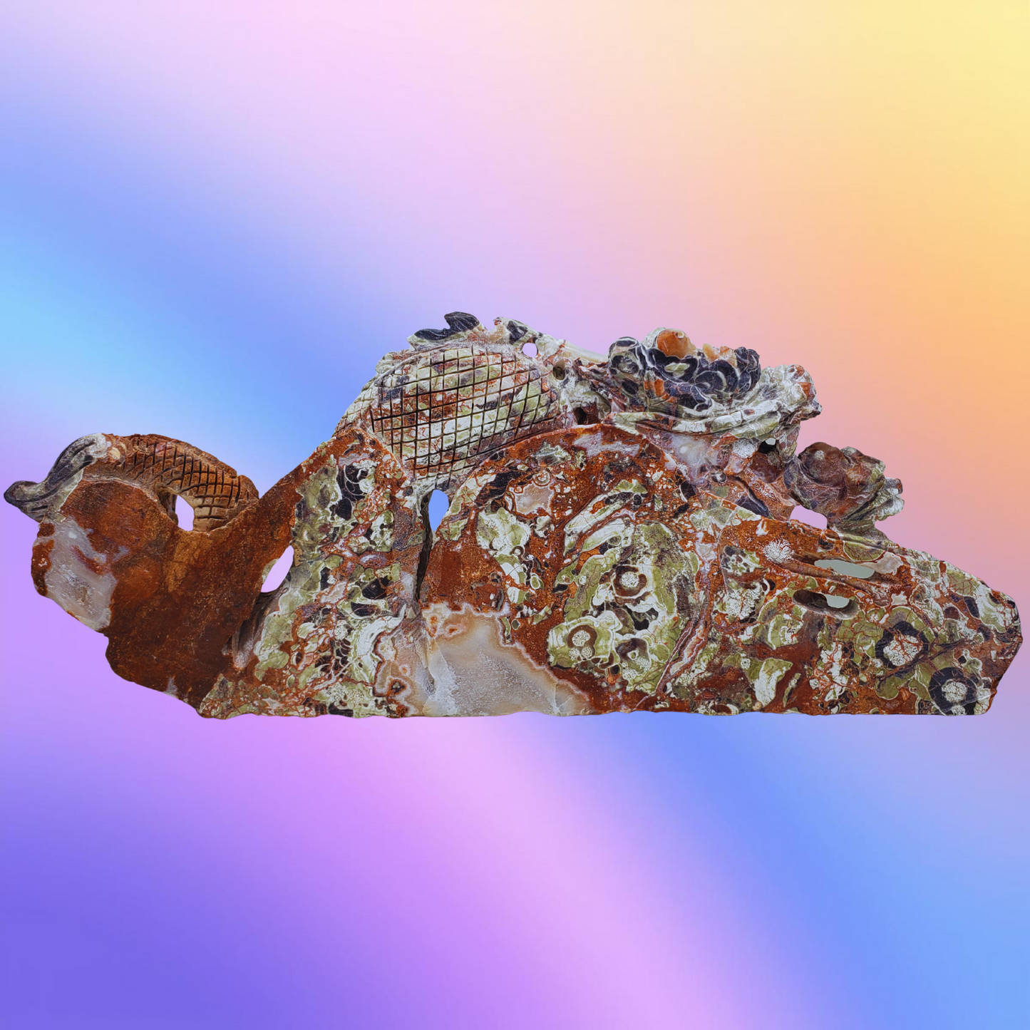 Crazy Lace Agate Chinese Dragon Carving