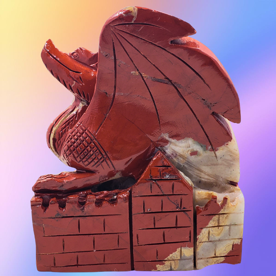 Red Jasper Dragon on Castle Carving