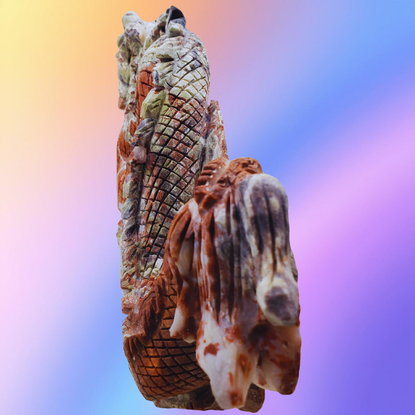 Crazy Lace Agate Chinese Dragon Carving