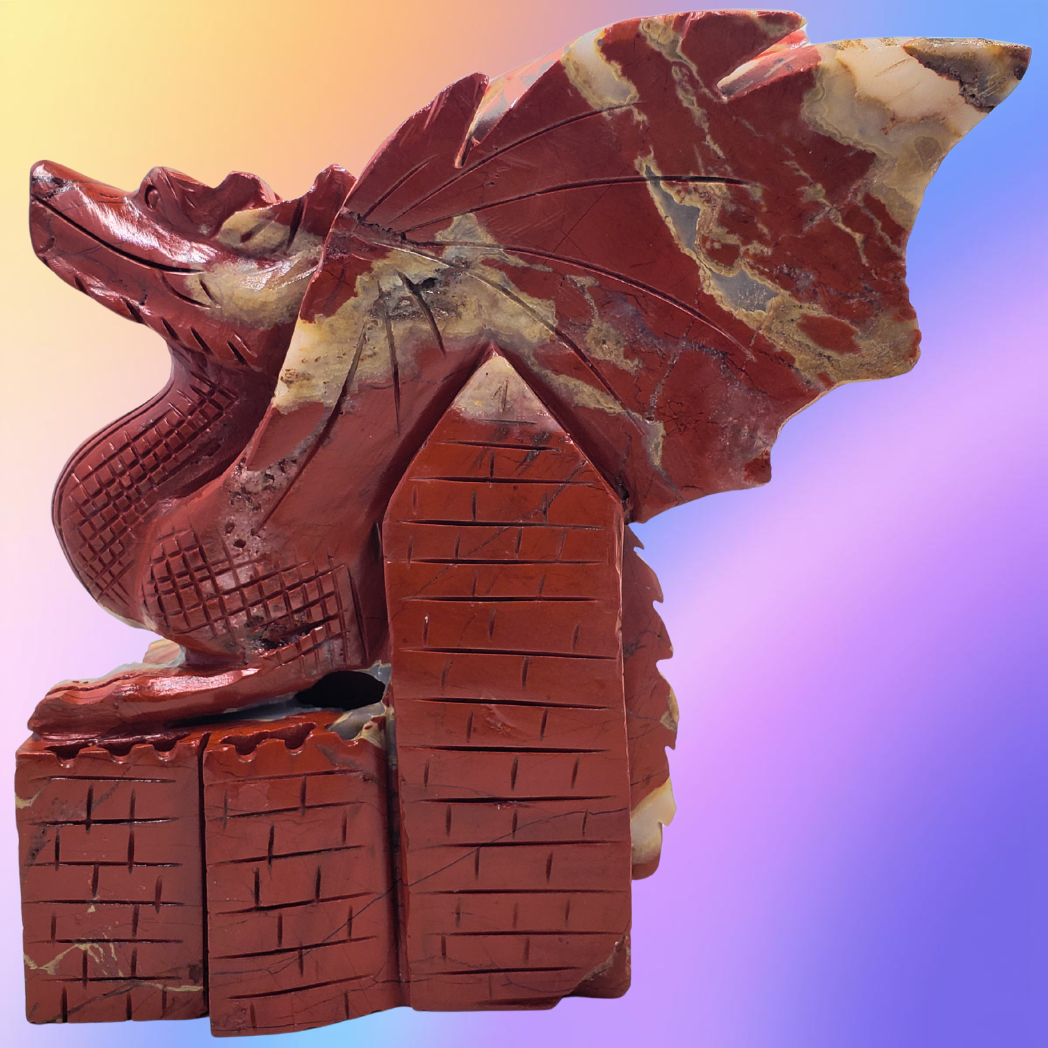 Red Jasper Dragon on Castle Carving