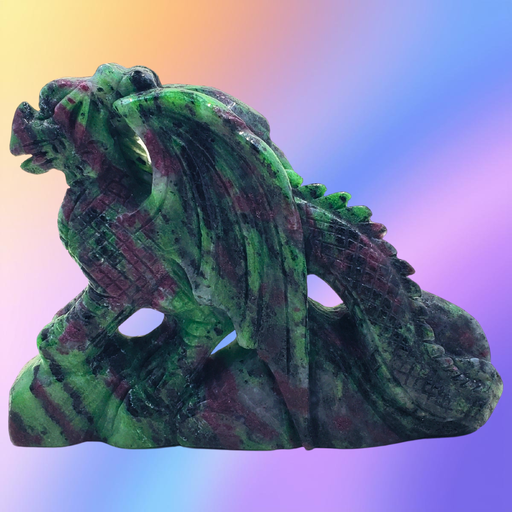 Ruby Zoisite Free Standing Dragon Carving