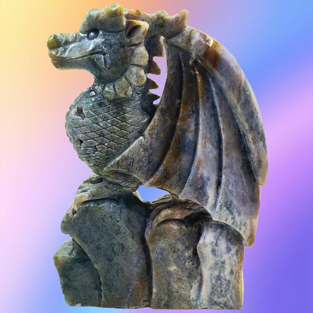 Ocean Jasper Dragon on Castle Carving