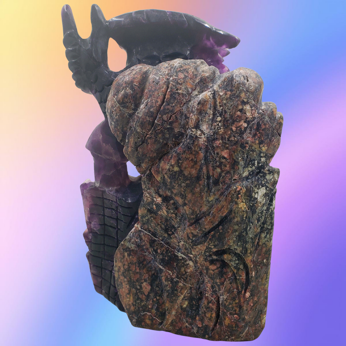 Dark Purple Fluorite Dragon with Leopard Skin Matrix on Castle