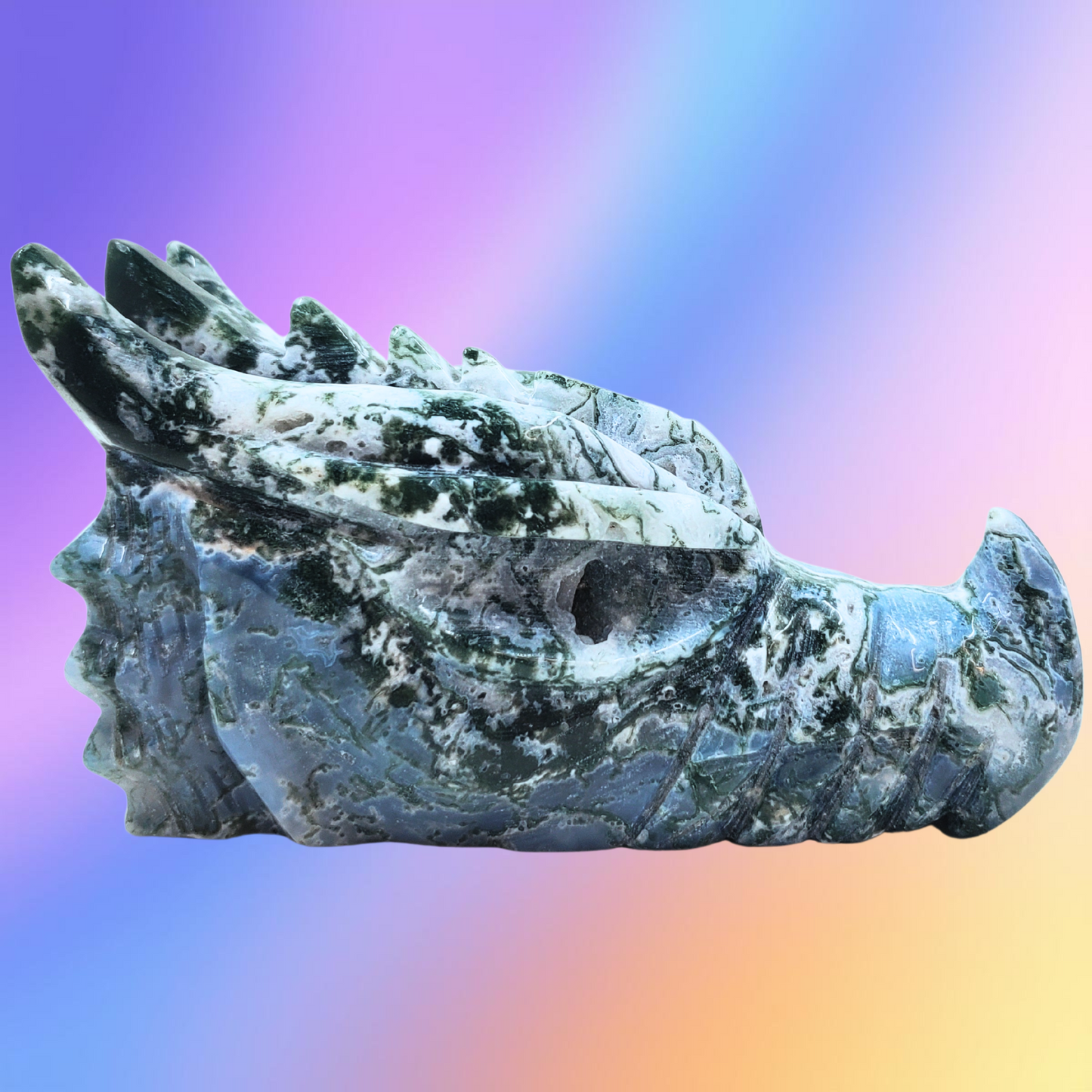 Moss Agate Dragon Head Carvings