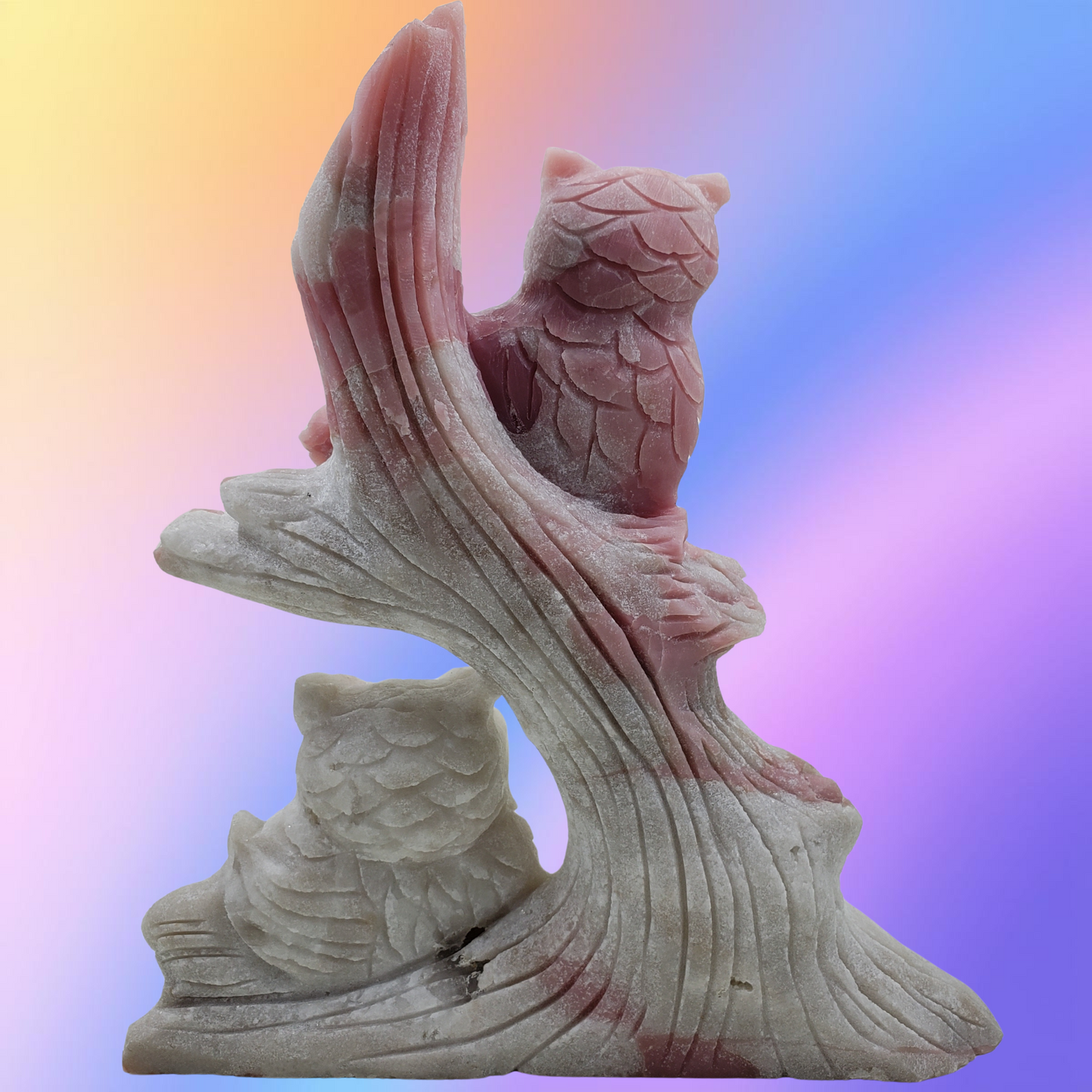 Pink Opal Owls Carving