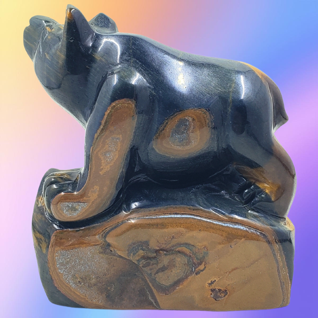 Blue and Gold Tigers Eye Bear Carving