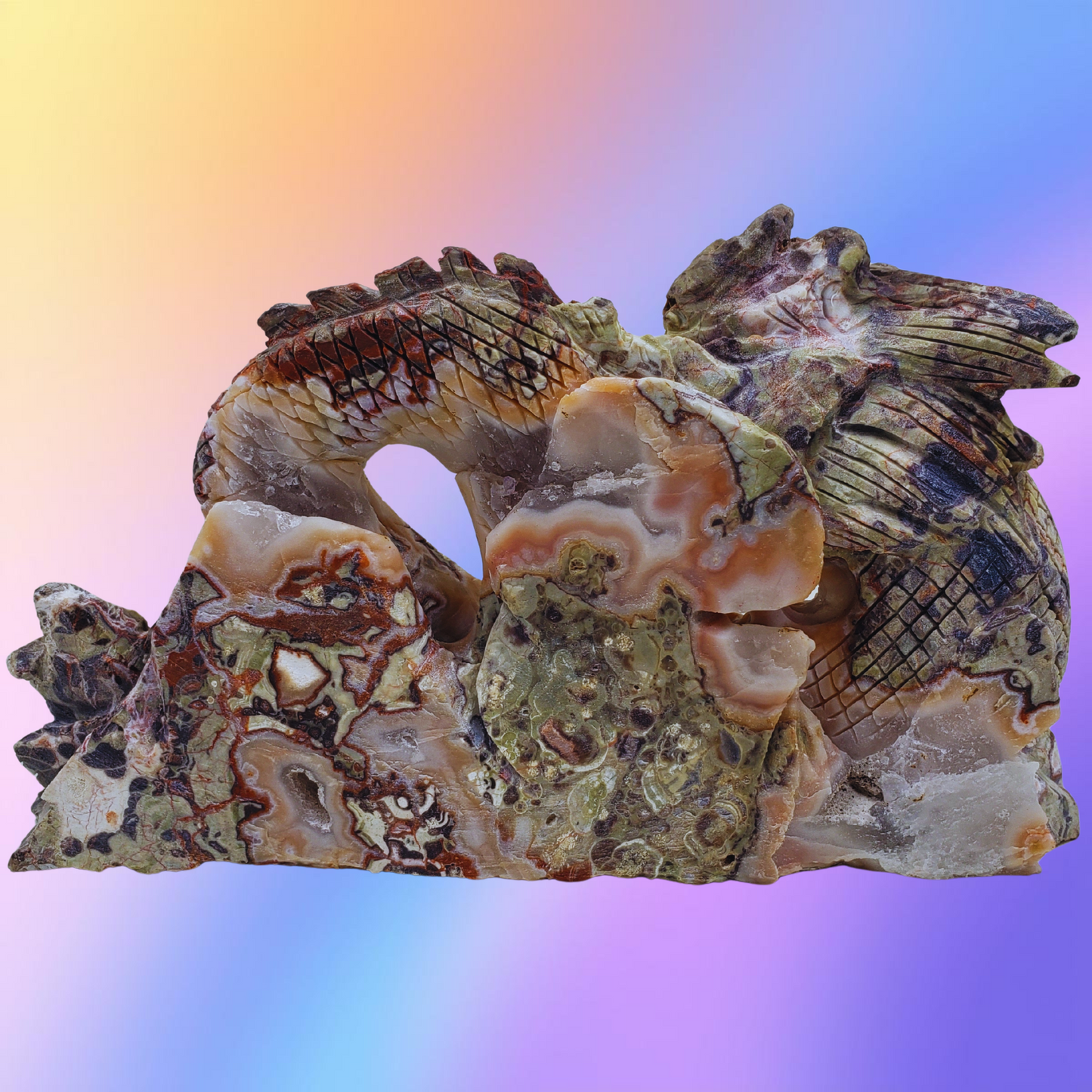 Crazy Lace Agate Chinese Dragon Carving