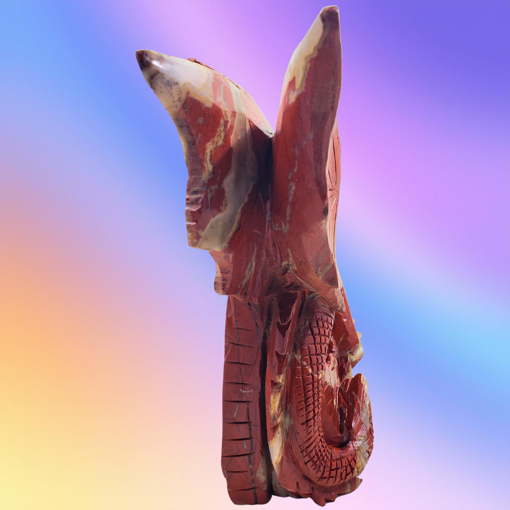 Red Jasper Dragon on Castle Carving