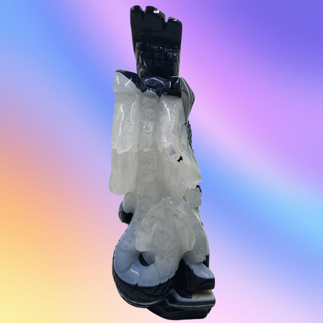 Black Sardonyx Agate Dragon on Rock Carving