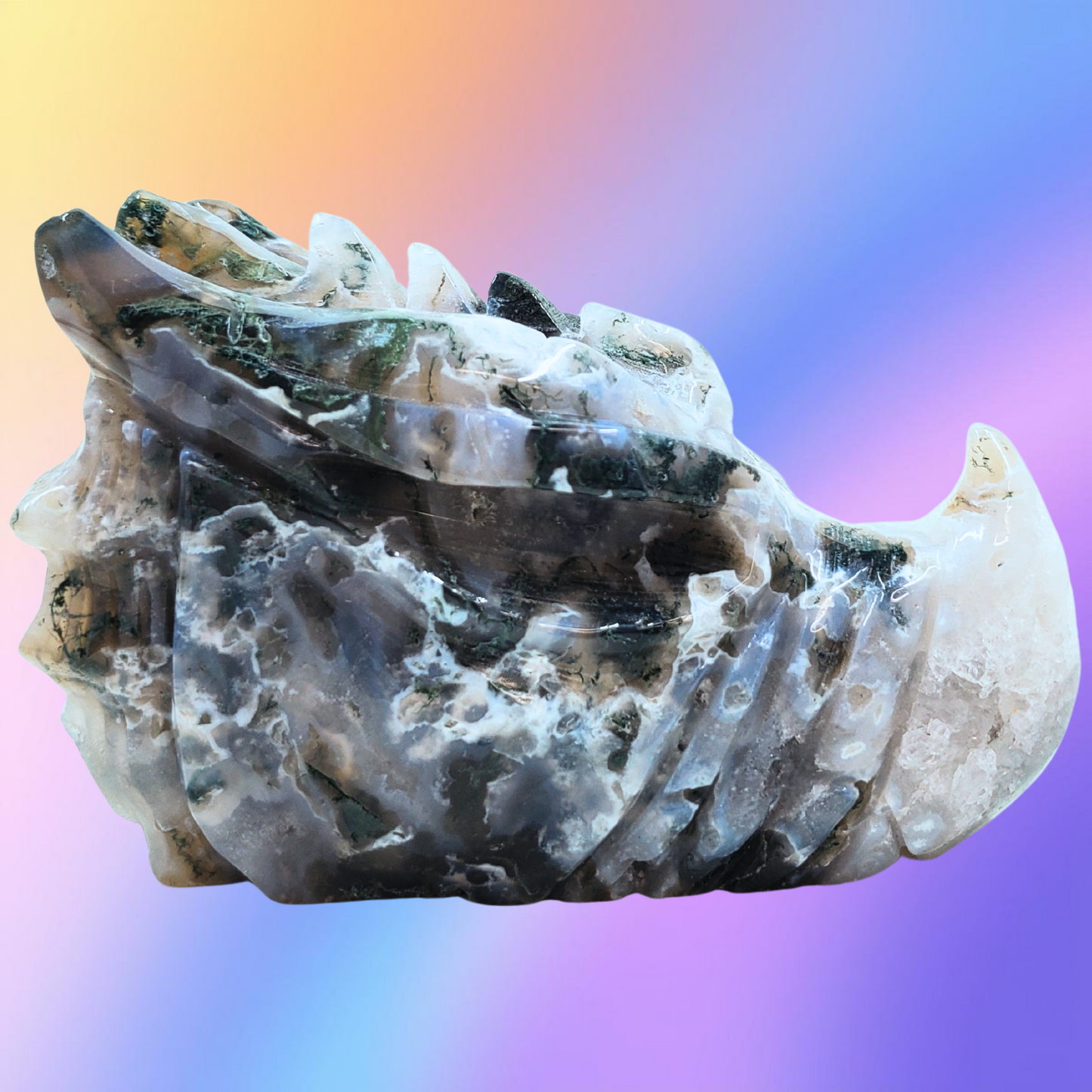 Moss Agate Dragon Head Carvings