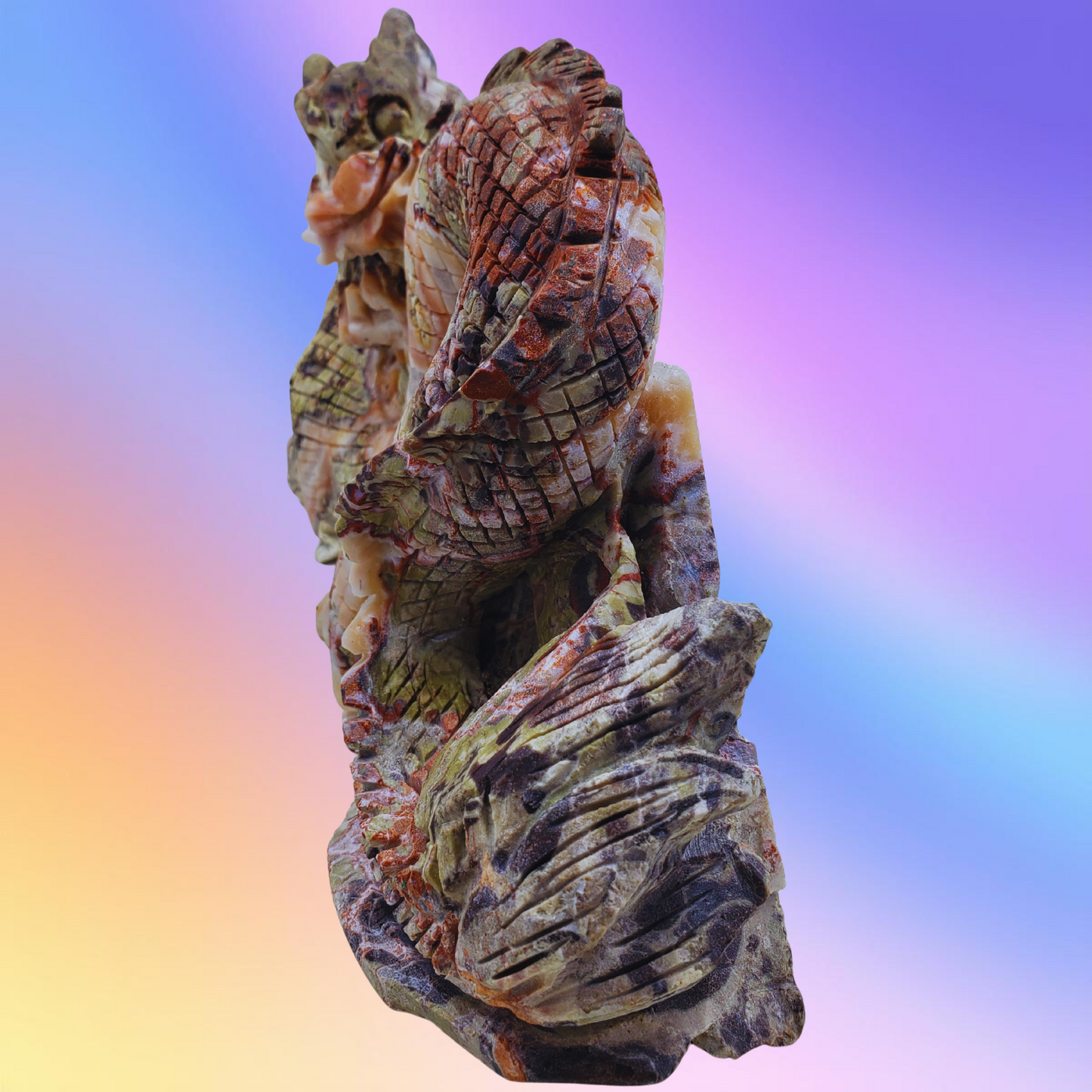 Crazy Lace Agate Chinese Dragon Carving