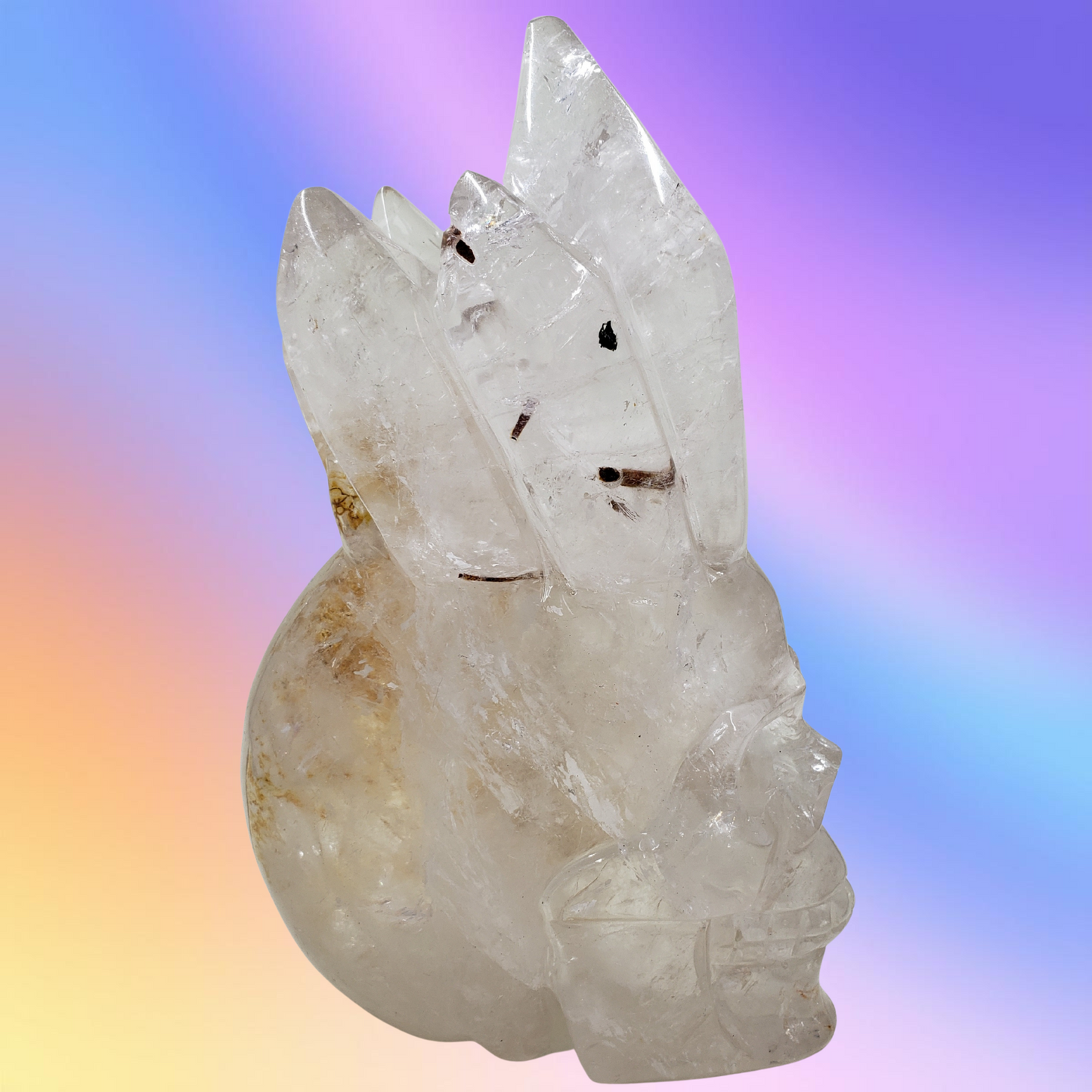 Clear Quartz Skull with Crown Carving