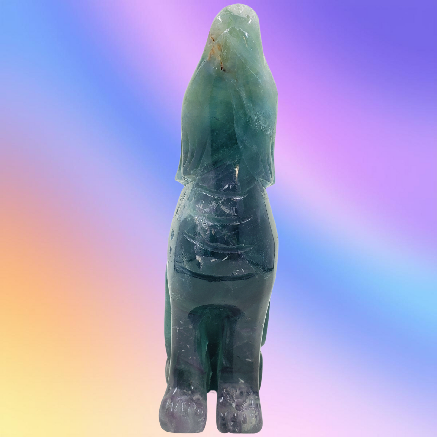 Feather Fluorite Wolf Carving