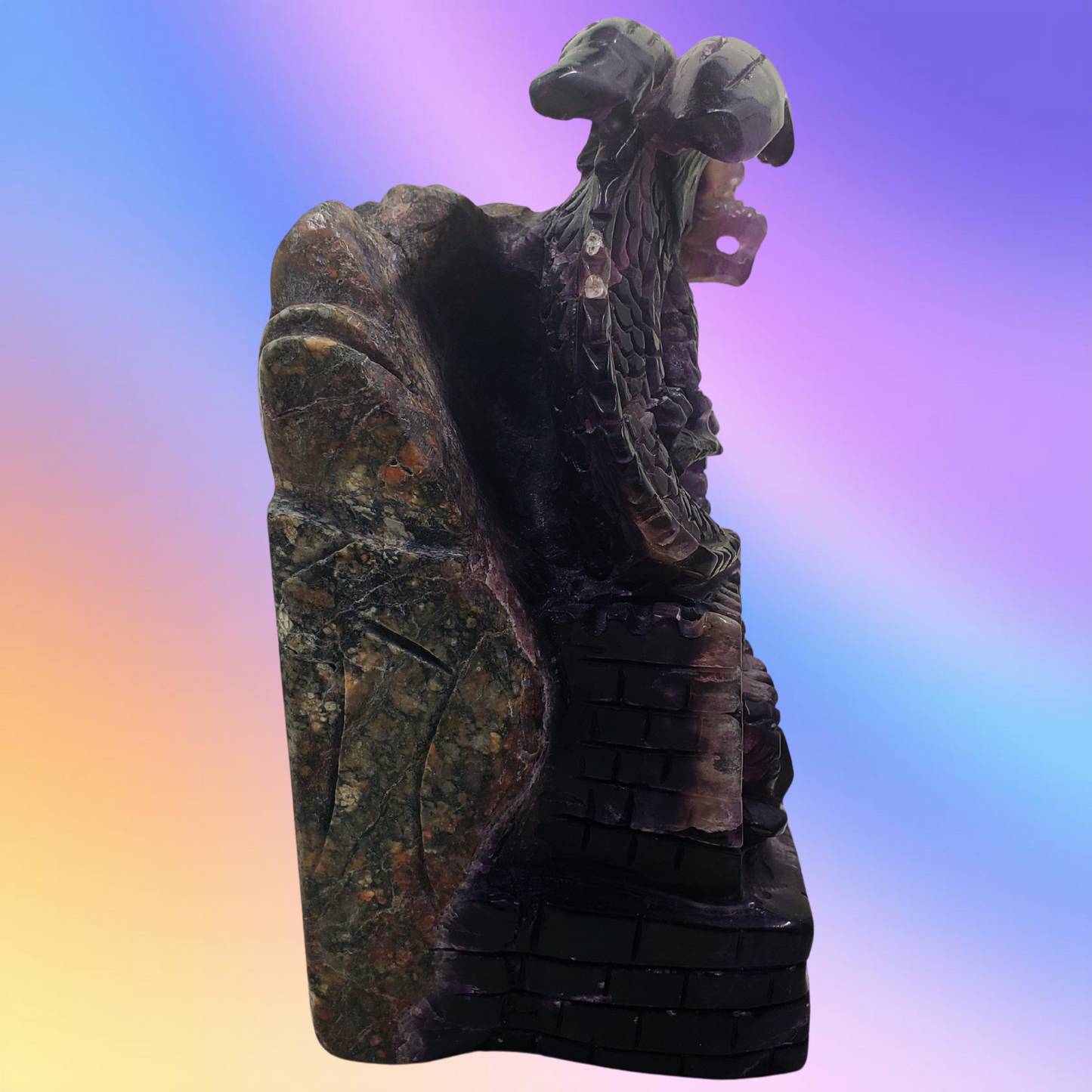 Dark Purple Fluorite Dragon with Leopard Skin Matrix on Castle