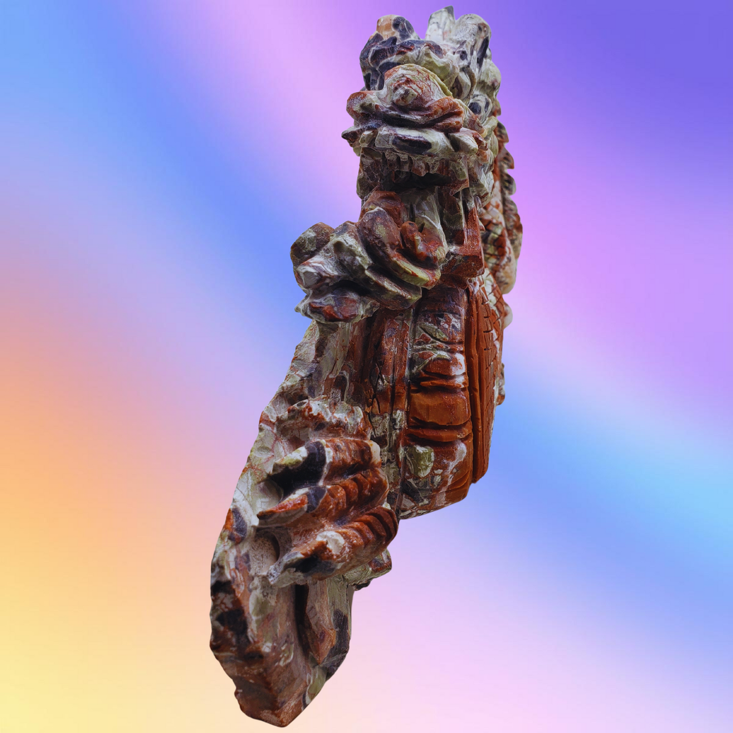 Crazy Lace Agate Chinese Dragon Carving