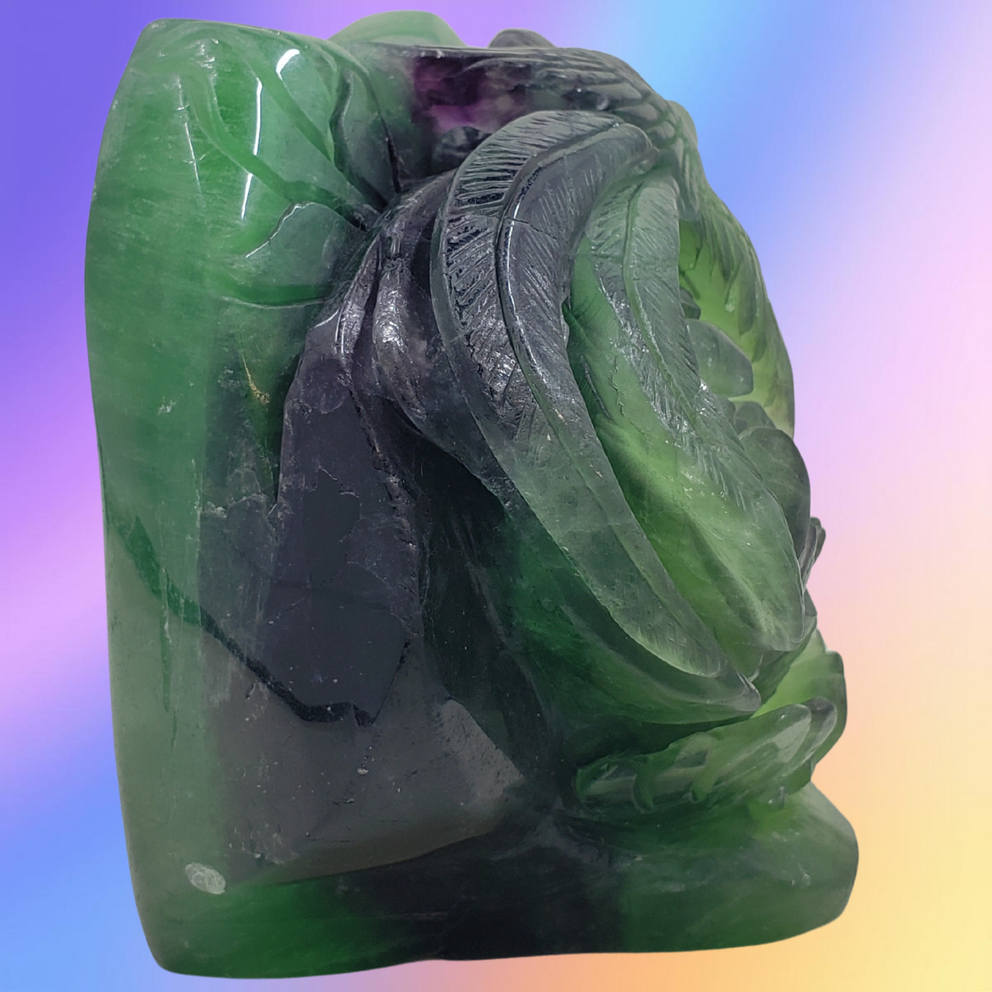Rainbow Fluorite Birds with Flower Carving