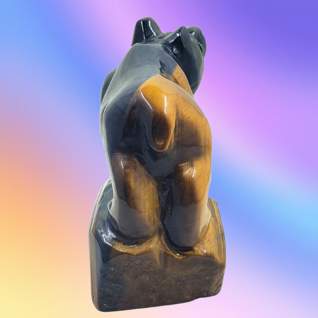 Blue and Gold Tigers Eye Bear Carving