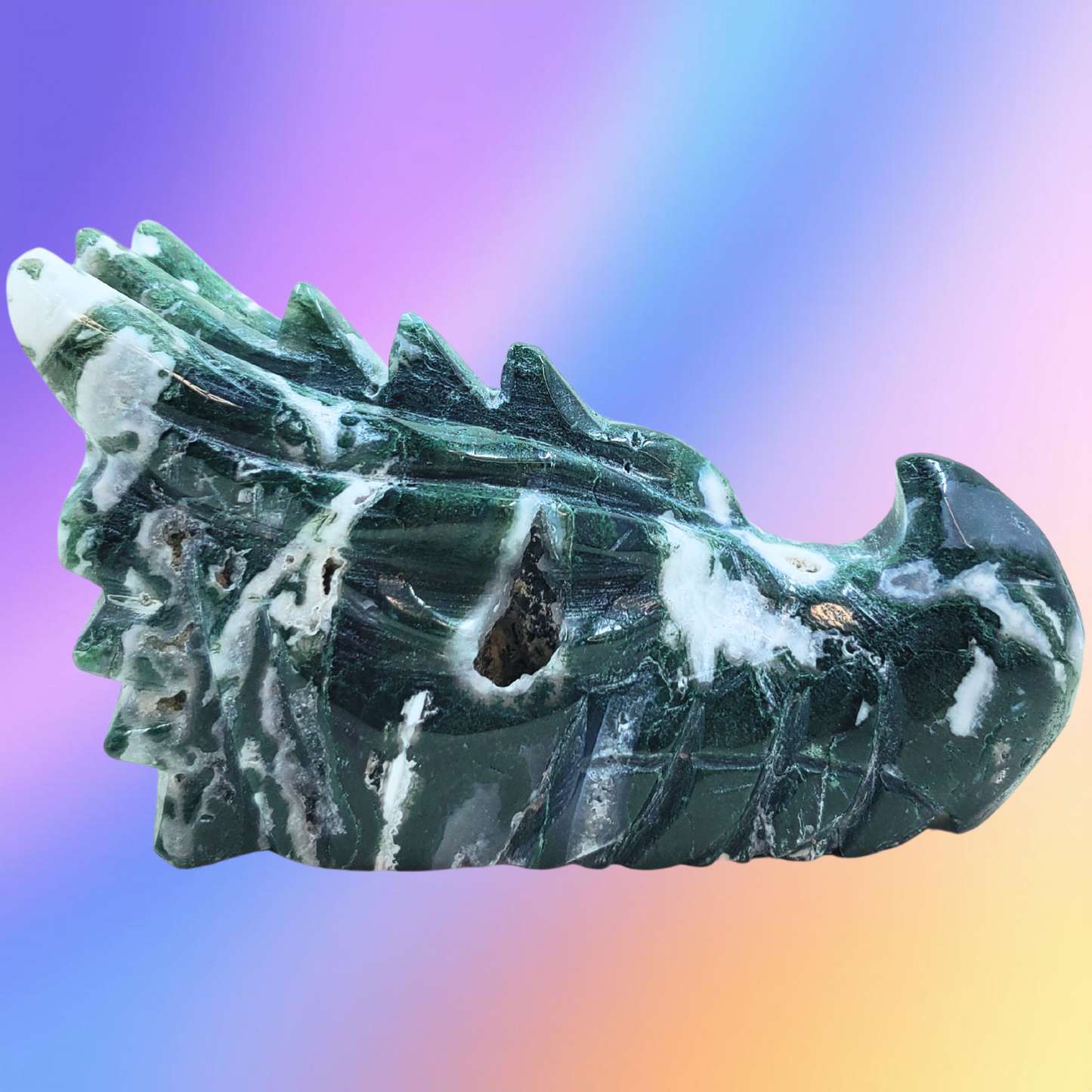 Moss Agate Dragon Head Carvings