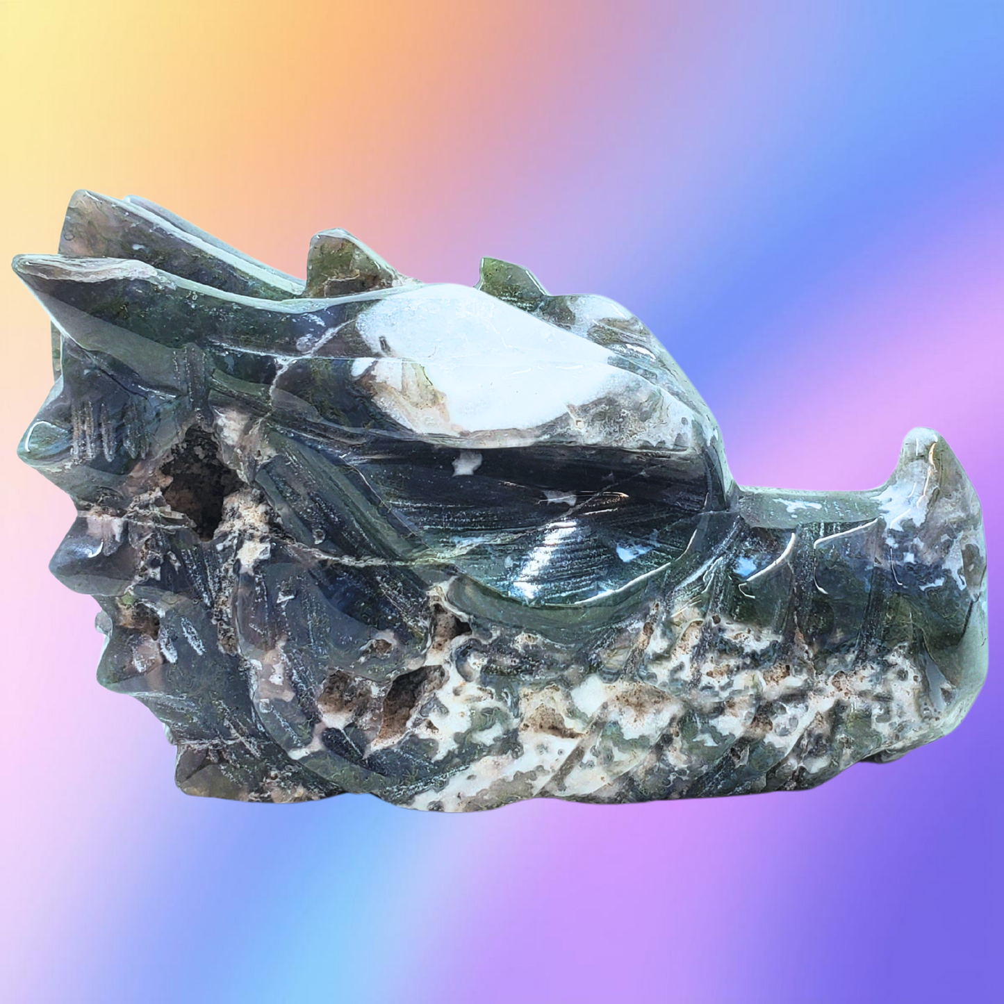 Moss Agate Dragon Head Carvings
