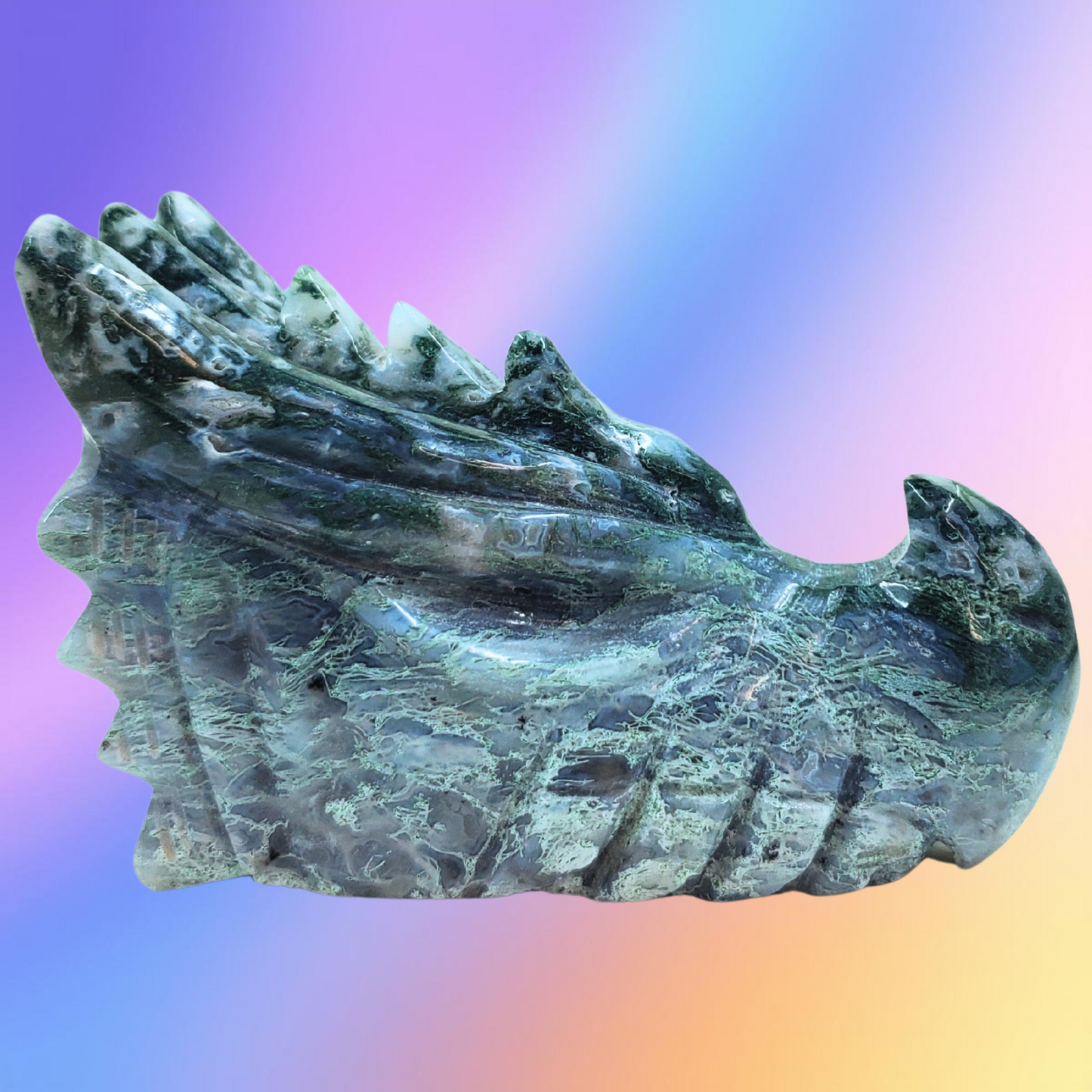 Moss Agate Dragon Head Carvings