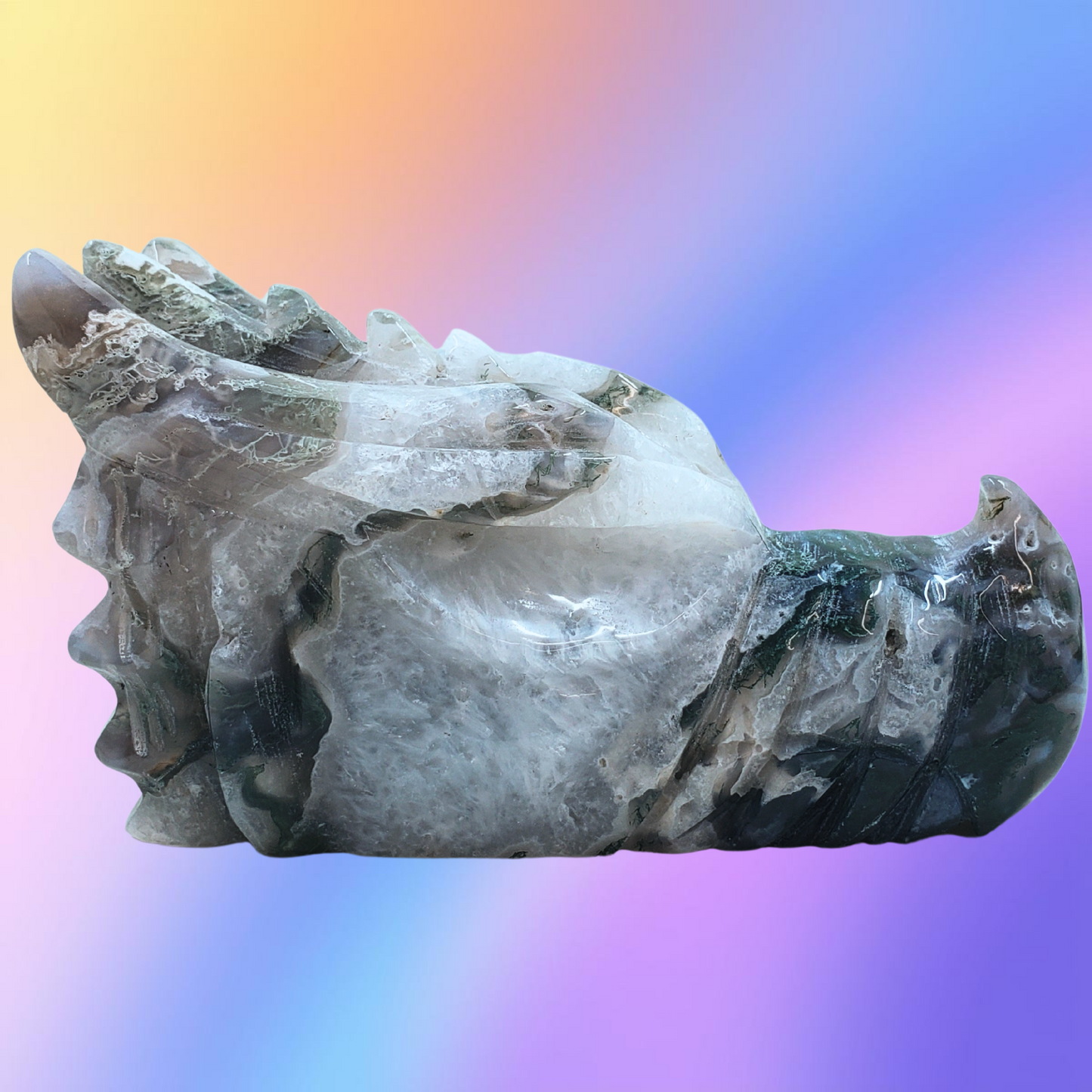 Moss Agate Dragon Head Carvings