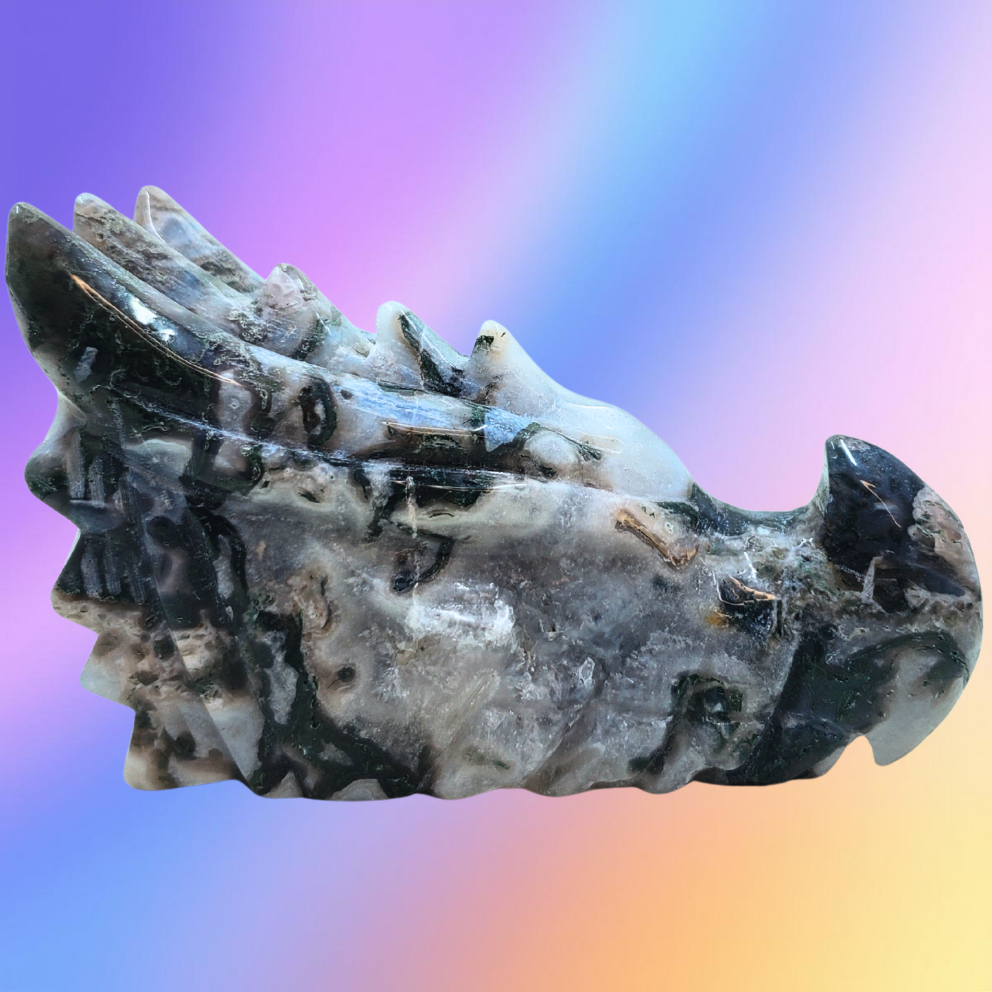Moss Agate Dragon Head Carvings