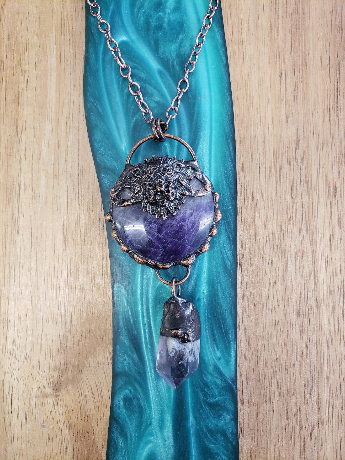 Copper Lion Amethyst Pendant