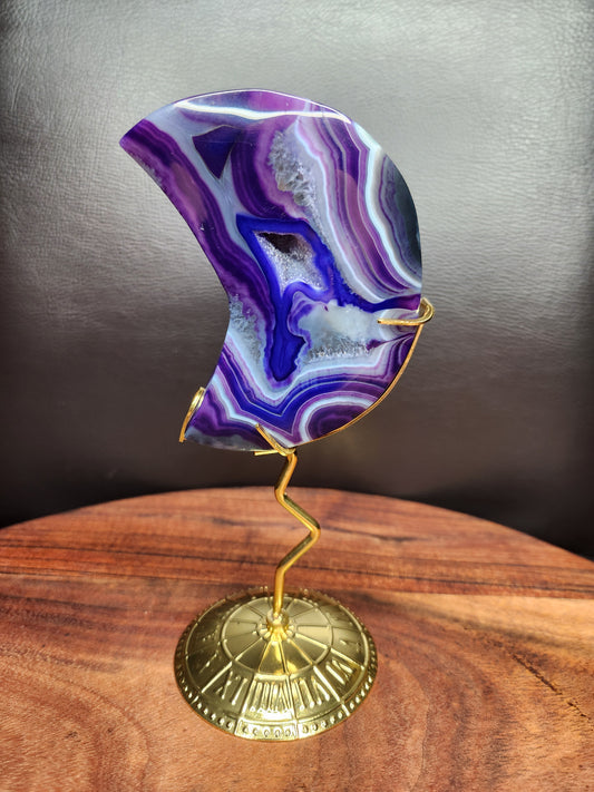 Purple Agate Moon on Stand