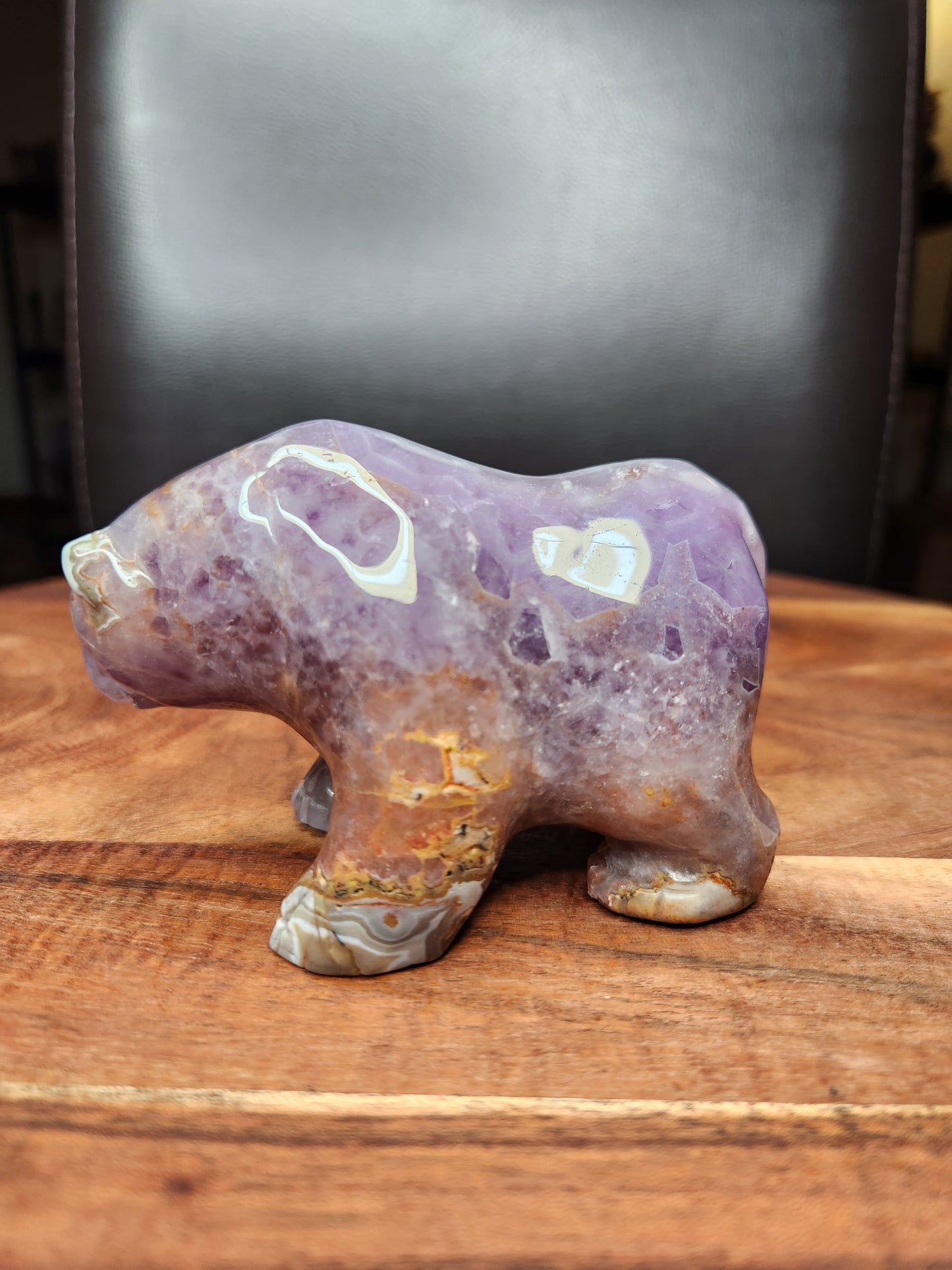 Mexican Agate & Amethyst Bear Carving