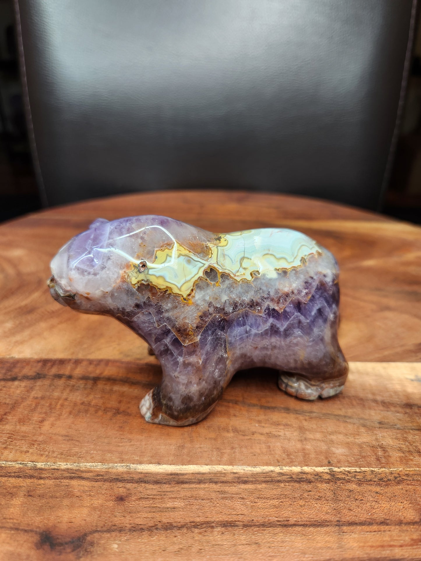 Mexican Agate & Amethyst Bear Carving