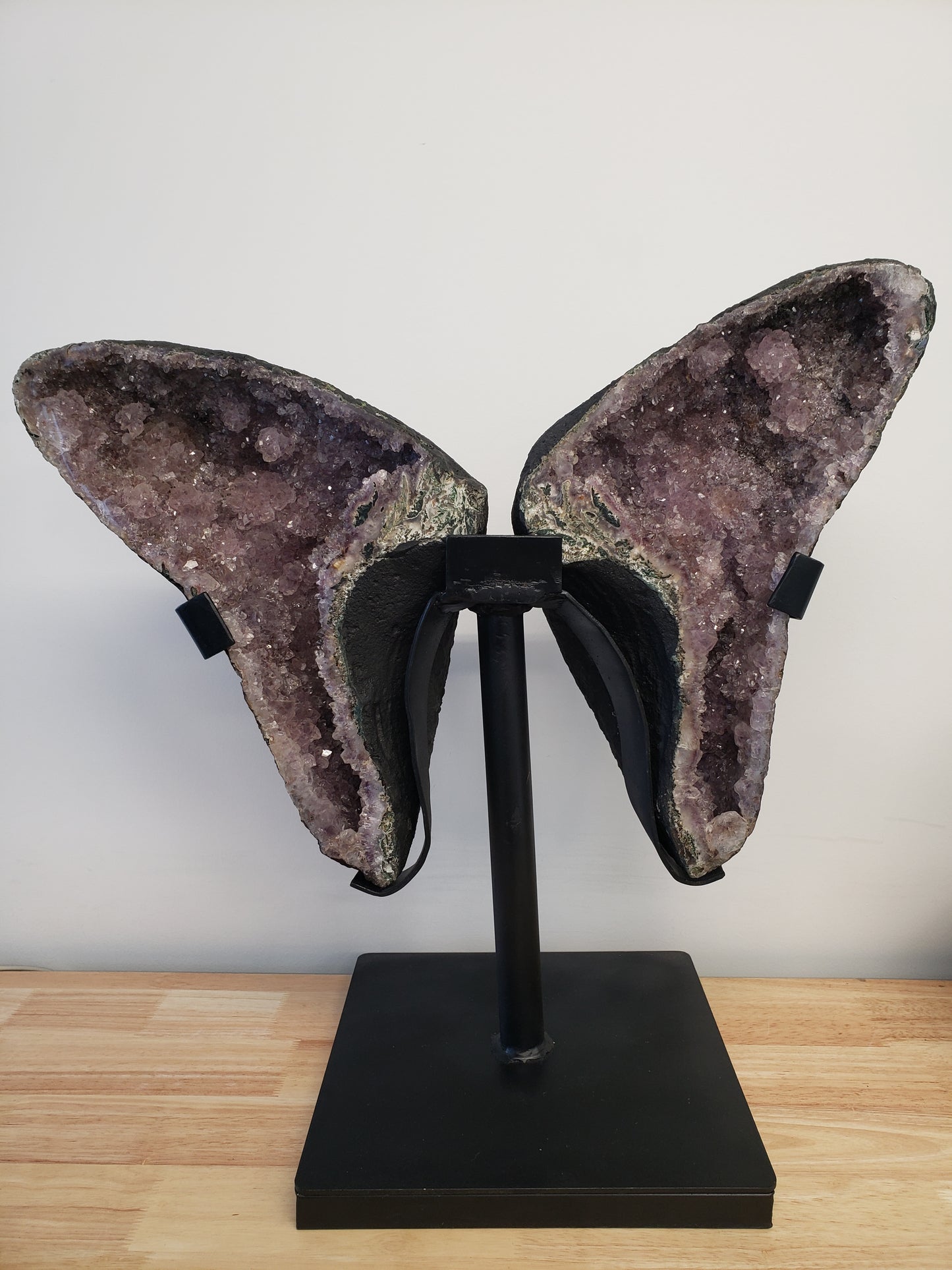 Druzey Amethyst Calcite Wings with Stand