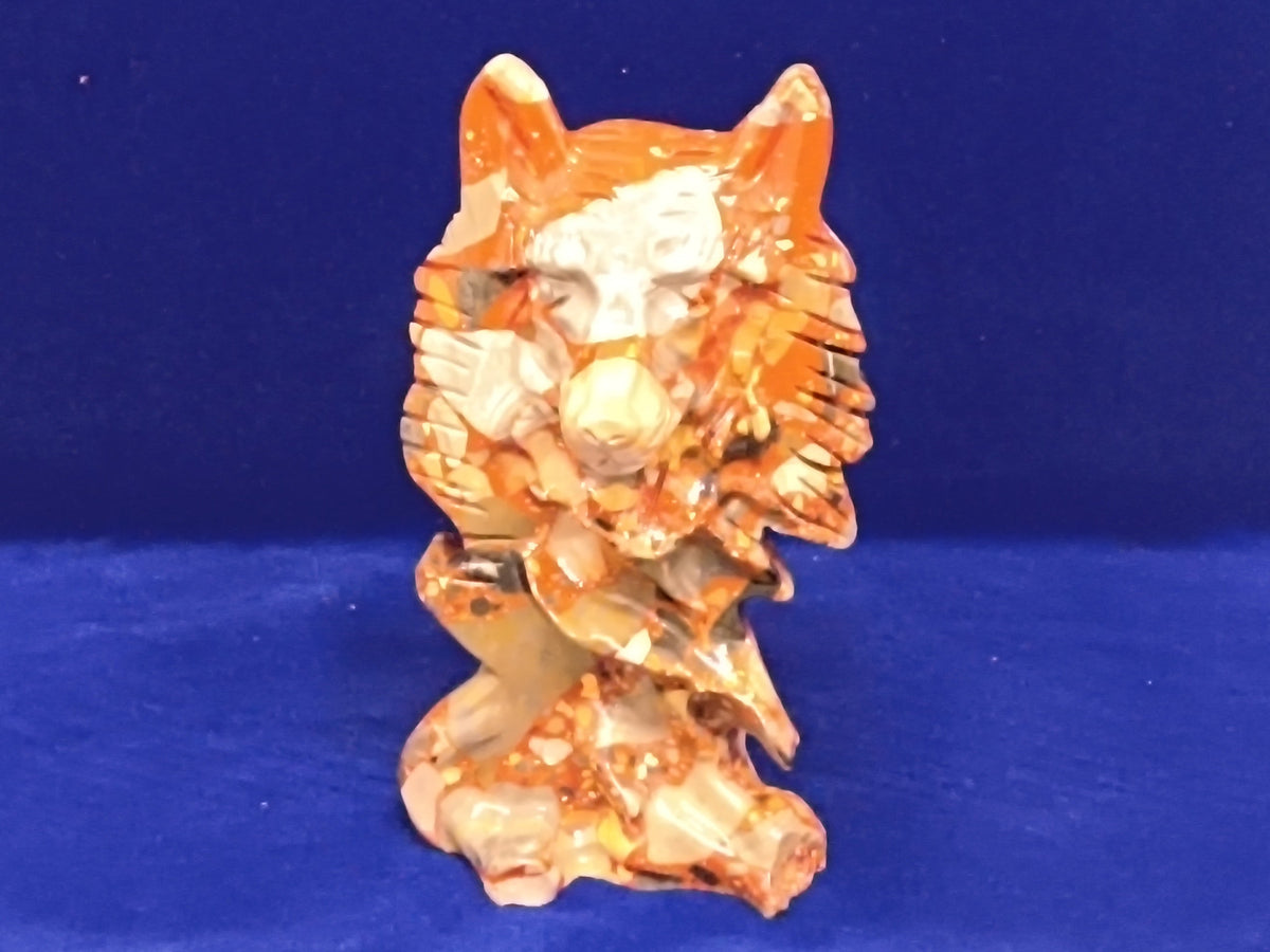 Money Agate Wolf Carving