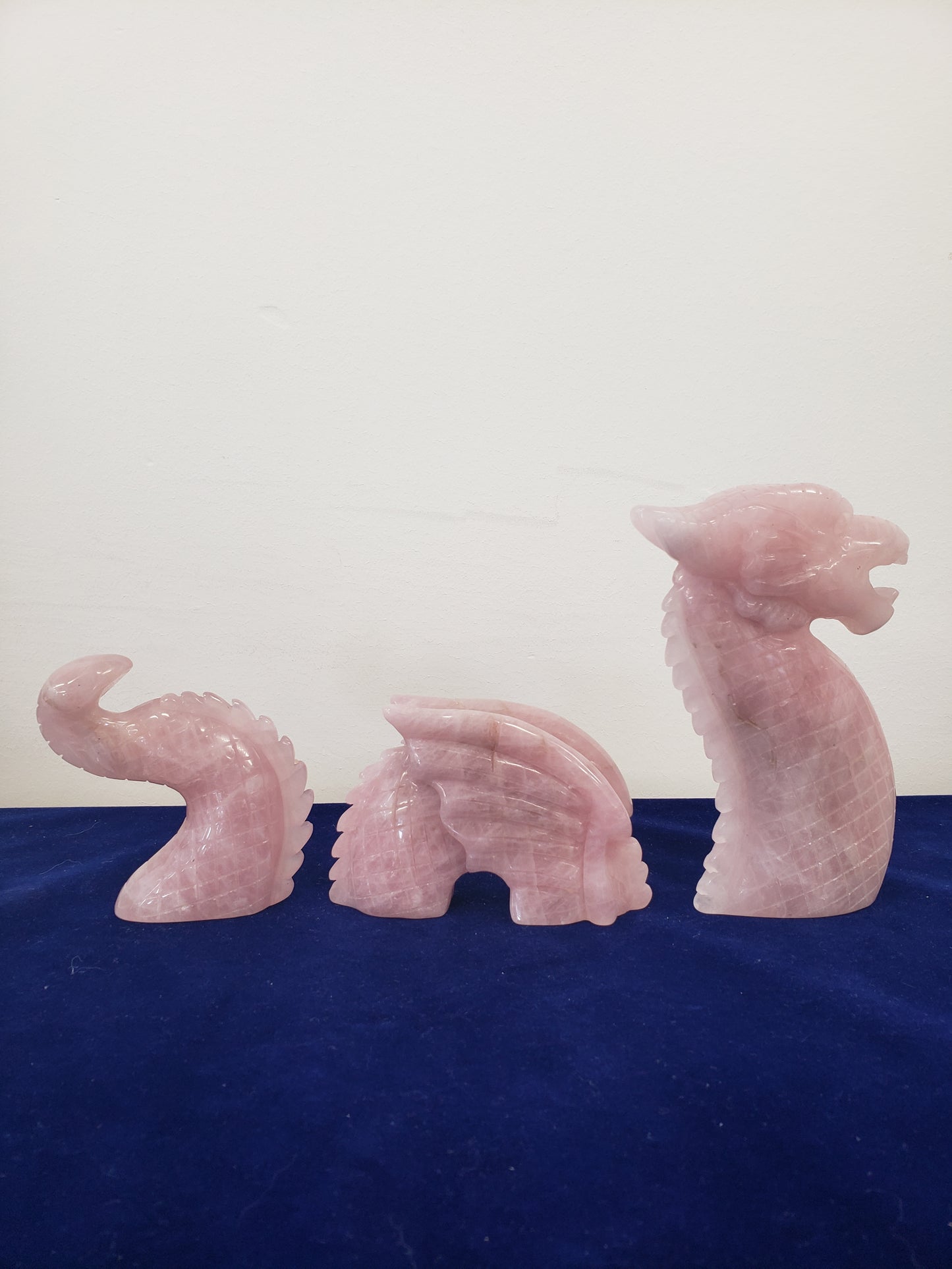 Rose Quartz Dragon 3 Piece Set Carving