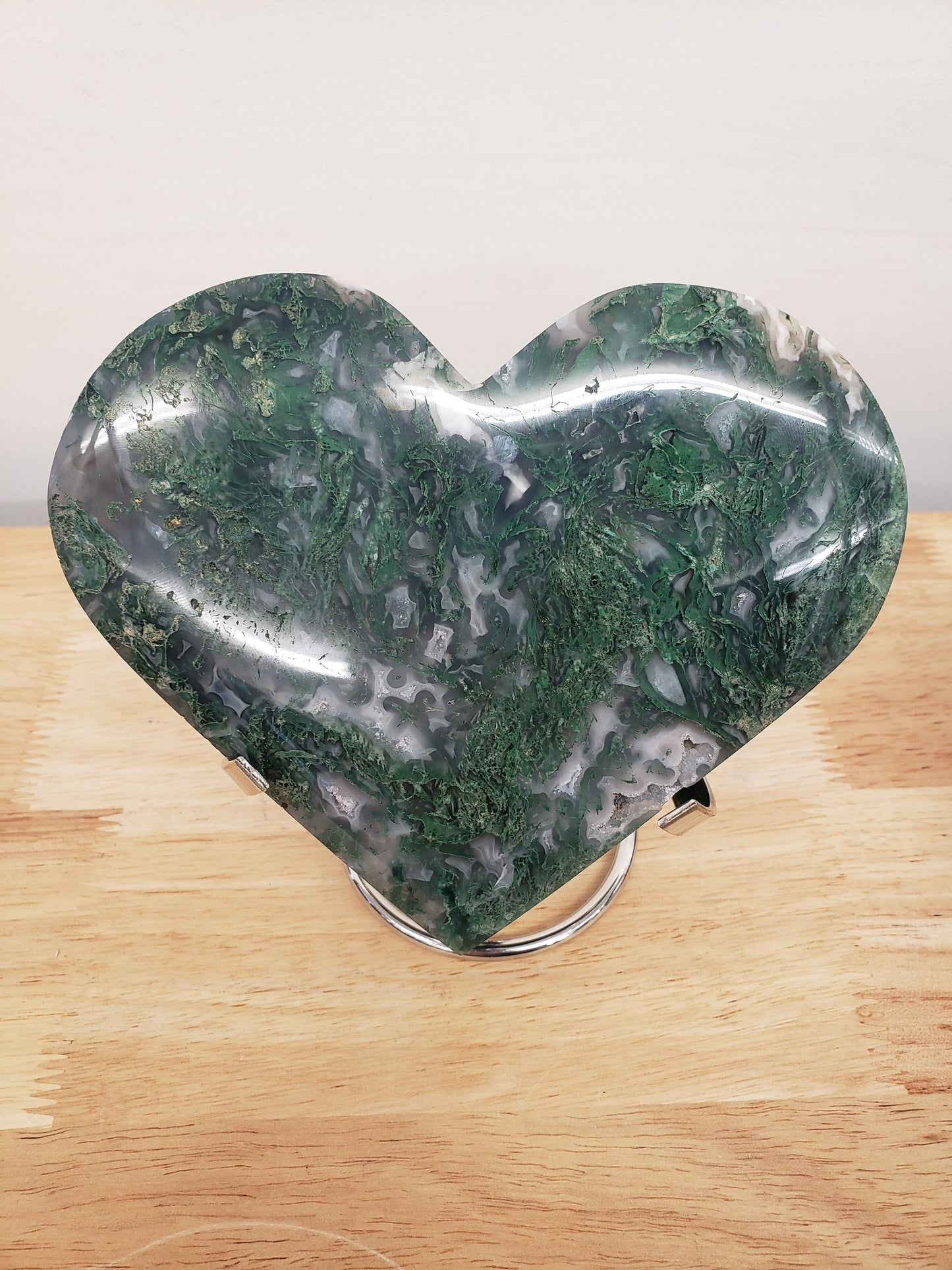 Moss Agate Heart Carving